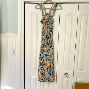 Floral Maxi Dress in Orange and aqua blue